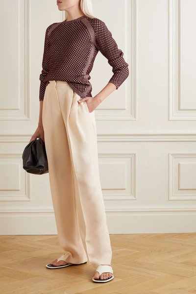 Shop Victoria Victoria Beckham Two-tone Cable-knit Sweater In Burgundy