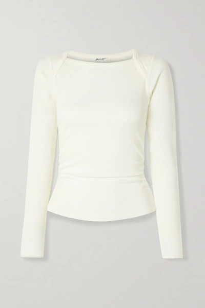 Shop The Line By K Becks Ruched Ribbed Stretch-jersey Top In White
