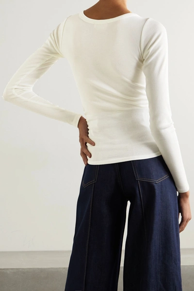 Shop The Line By K Becks Ruched Ribbed Stretch-jersey Top In White