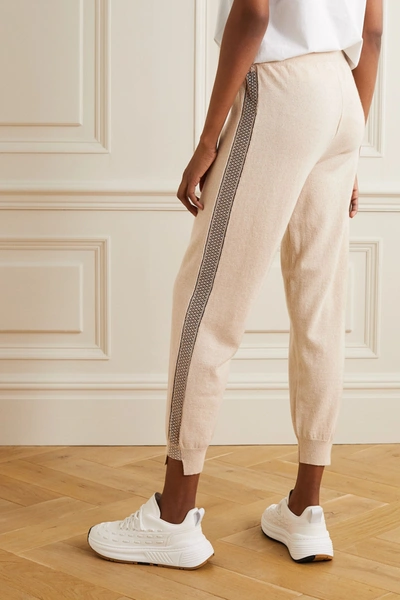 Shop Stella Mccartney + Net Sustain Crochet-trimmed Cashmere And Wool-blend Track Pants In Neutrals