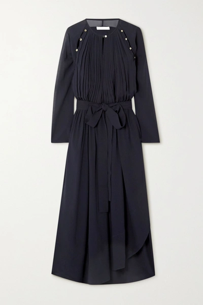 Shop Chloé Button-detailed Silk-crepe Midi Dress In Navy