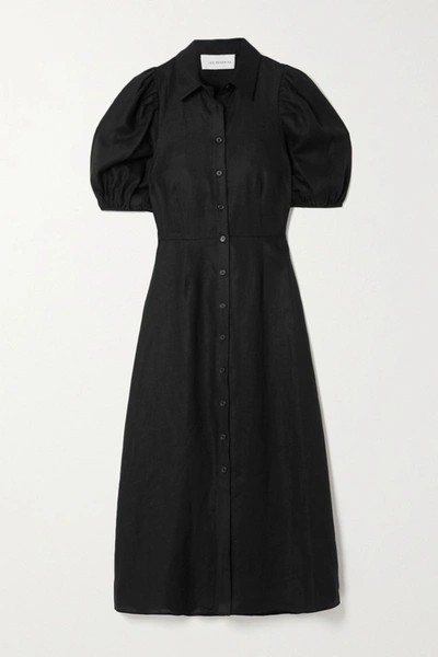 Shop Les Rêveries Linen Shirt Dress In Black