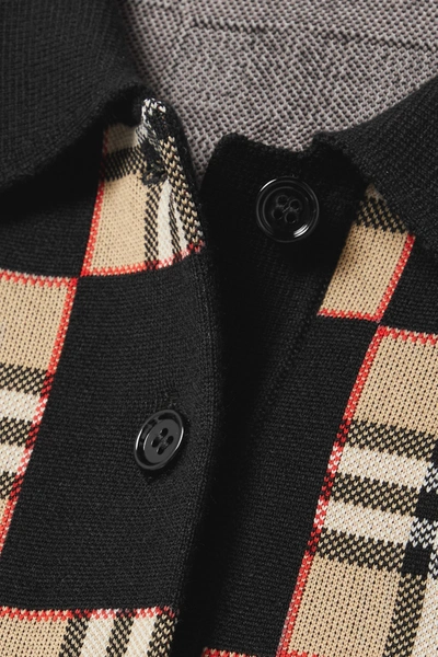 Shop Burberry Checked Merino Wool-blend Jacquard Polo Shirt In Black