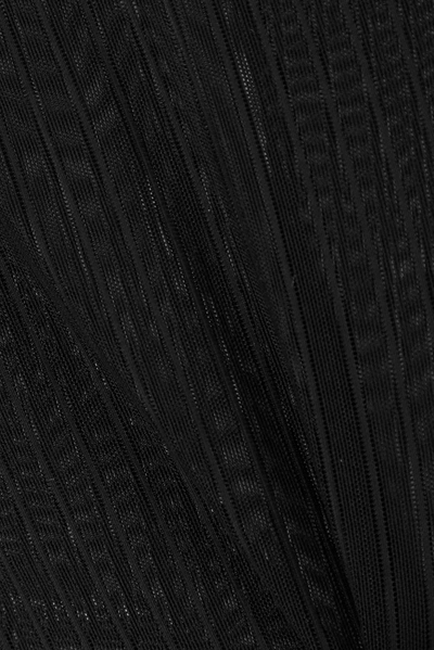Shop Balmain Striped Stretch-tulle Briefs In Black