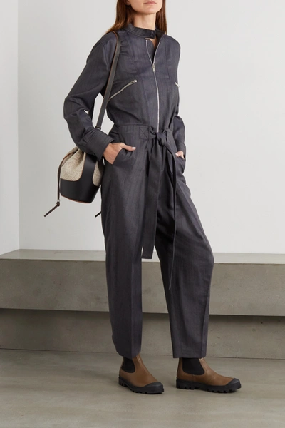 Shop Stella Mccartney Brielle Belted Wool-blend Jumpsuit In Anthracite