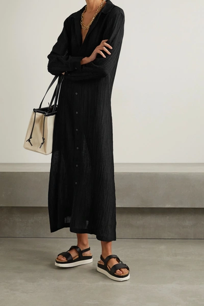 Shop Mara Hoffman + Net Sustain Cinzia Crinkled Organic Linen And Cotton-blend Gauze Maxi Dress In Black