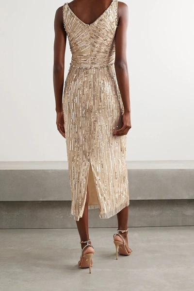 Shop Jenny Packham Meredith Embellished Tulle Midi Dress In Gold