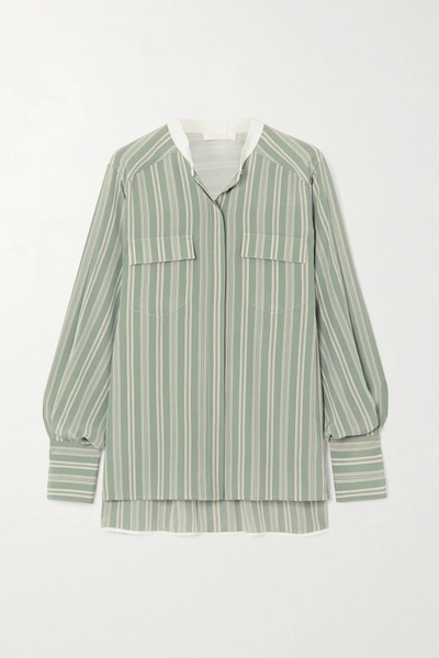 Shop Chloé Striped Silk Crepe De Chine Shirt In Green