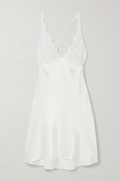 Shop Id Sarrieri Lasting Love Embroidered Tulle-trimmed Silk-blend Satin Chemise In Ivory