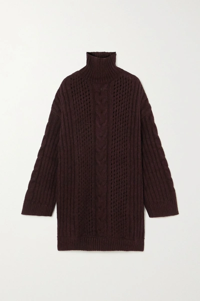 Shop Nanushka Diya Cable-knit Turtleneck Sweater In Burgundy