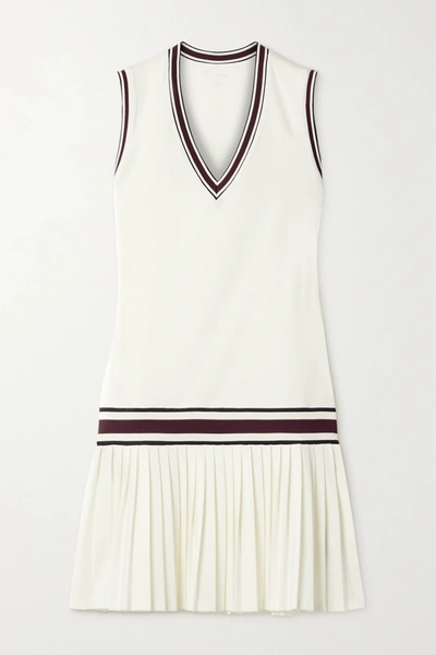Shop Tory Sport Striped Pleated Stretch-jersey Tennis Dress In White