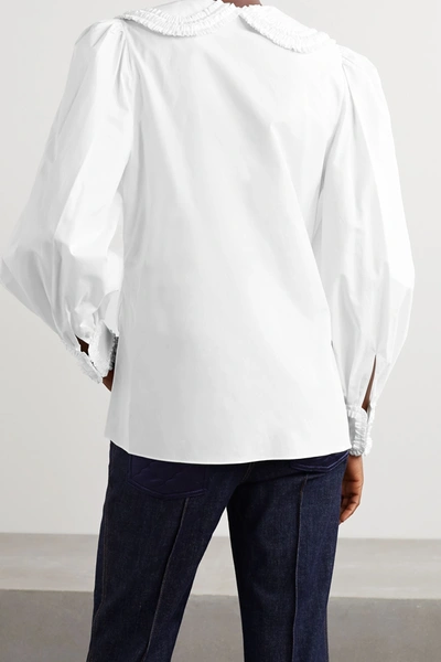 Shop Fendi Ruffled Cotton-poplin Shirt In White