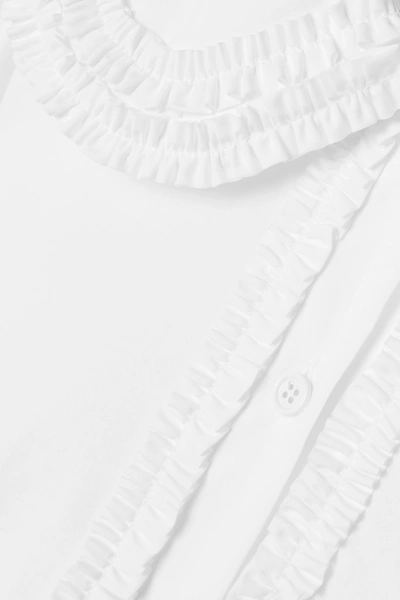 Shop Fendi Ruffled Cotton-poplin Shirt In White