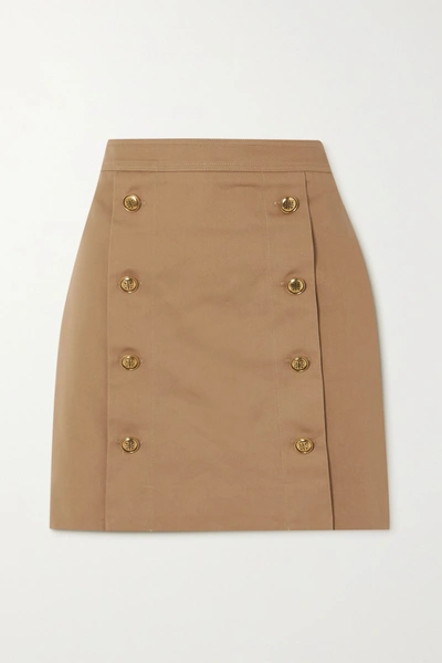 Shop Givenchy Button-embellished Cotton-twill Mini Skirt In Beige
