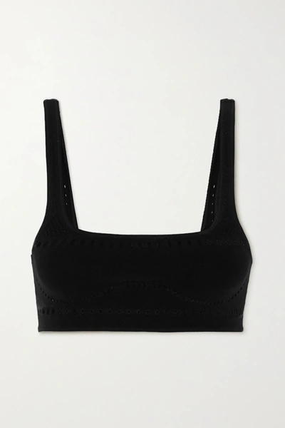 Shop Stella Mccartney Perforated Jersey Soft-cup Bra In Black