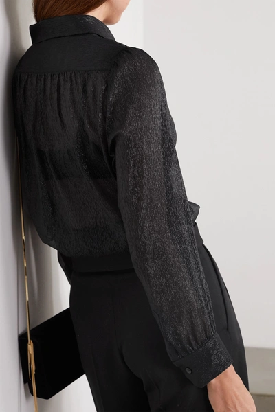 Shop Saint Laurent Metallic Silk And Lurex-blend Crepon Shirt In Black