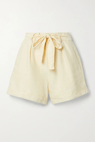 Shop Alex Mill Avery Belted Pleated Linen Shorts In White