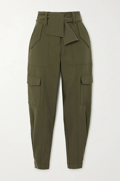 Shop Derek Lam 10 Crosby Elian Cropped Belted Cotton-blend Twill Tapered Pants In Army Green