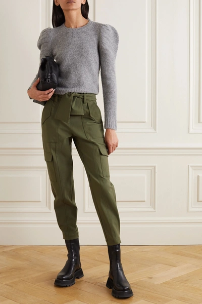 Shop Derek Lam 10 Crosby Elian Cropped Belted Cotton-blend Twill Tapered Pants In Army Green