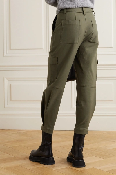 Shop Derek Lam 10 Crosby Elian Cropped Belted Cotton-blend Twill Tapered Pants In Army Green