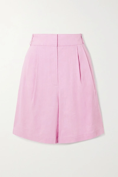 Shop Tibi Linen-blend Cargo Shorts In Lilac