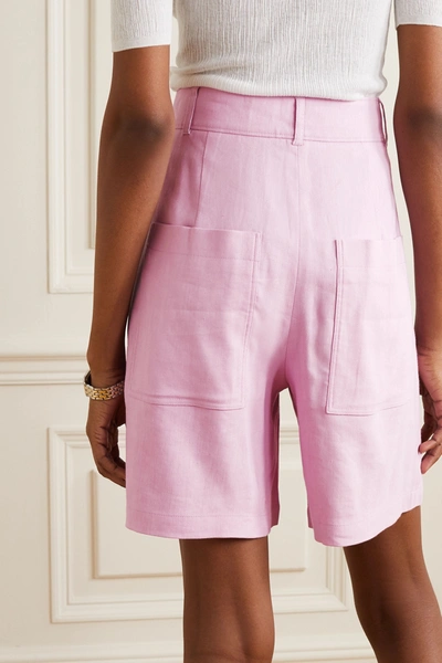 Shop Tibi Linen-blend Cargo Shorts In Lilac