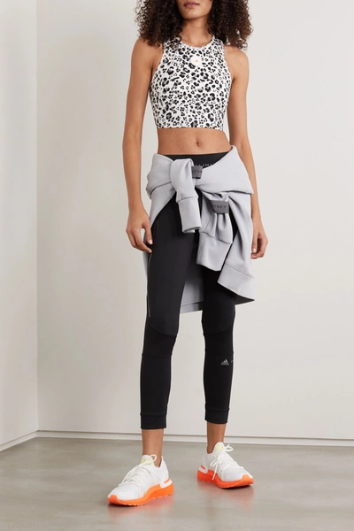 Shop Adidas By Stella Mccartney Truepurpose Cutout Perforated Leopard-print Stretch Top In White