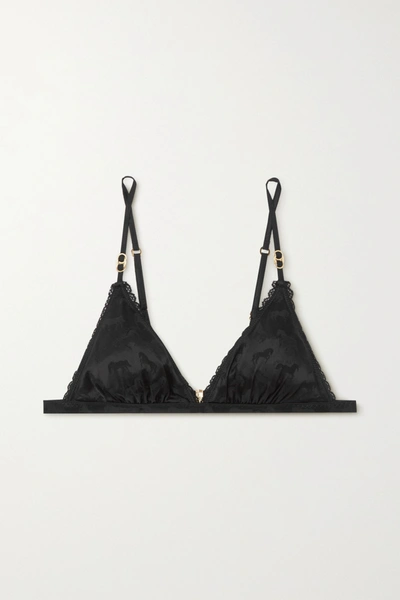 Shop Stella Mccartney Lace-trimmed Stretch-silk Jacquard Soft-cup Triangle Bra In Black