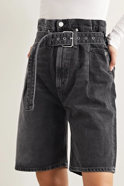 Shop Agolde Reworked 90's Belted Denim Shorts In Black