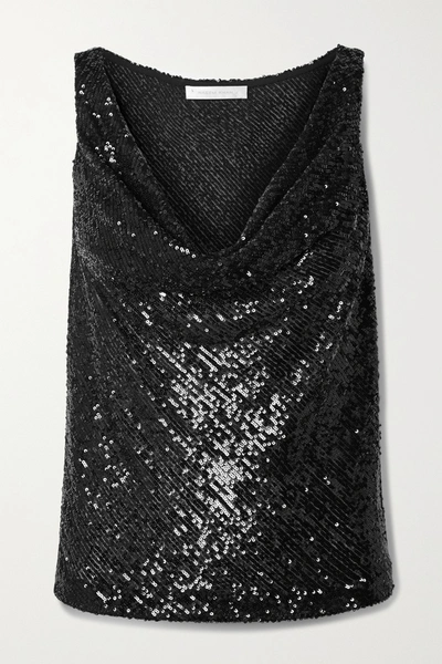 Shop Naeem Khan Draped Sequined Knitted Top In Black
