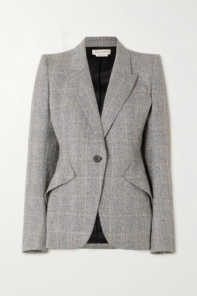 Shop Alexander Mcqueen Prince Of Wales Checked Wool-blend Blazer In Black