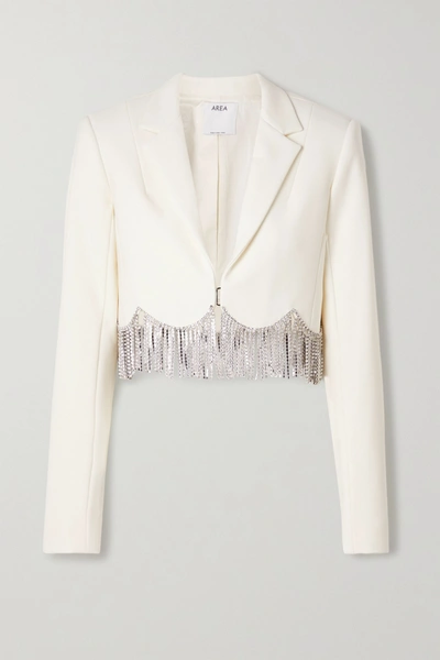 Shop Area Crystal-embellished Cropped Crepe Blazer In Ivory