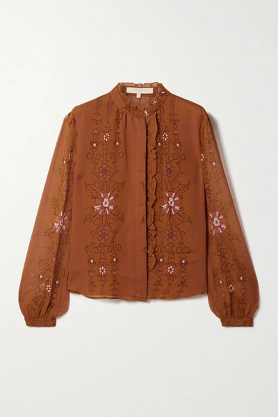 Shop Vanessa Bruno Paddy Floral-print Crepon Blouse In Brick