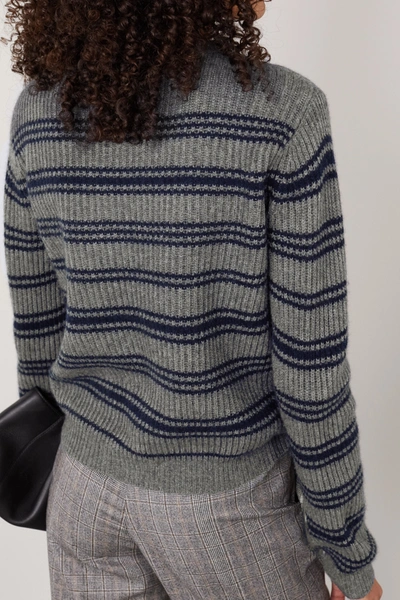 Shop Max Mara Teano Striped Ribbed Wool And Cashmere-blend Sweater In Gray