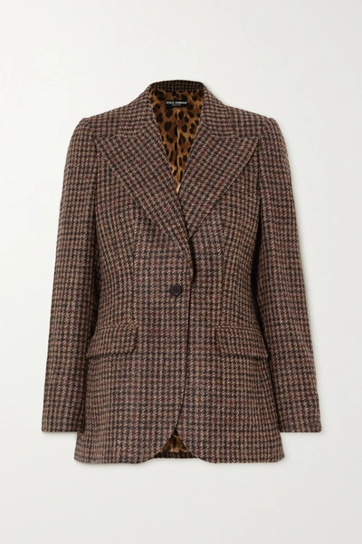 Shop Dolce & Gabbana Houndstooth Tweed Blazer In Brown