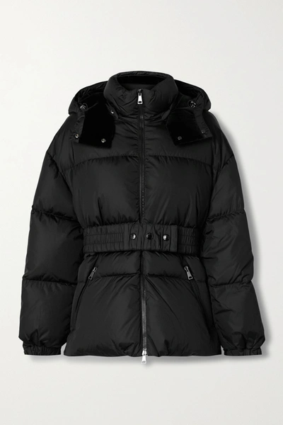 Shop Moncler Tiac Belted Velvet-trimmed Quilted Shell Down Jacket In Black