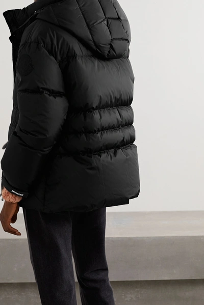 Shop Moncler Tiac Belted Velvet-trimmed Quilted Shell Down Jacket In Black