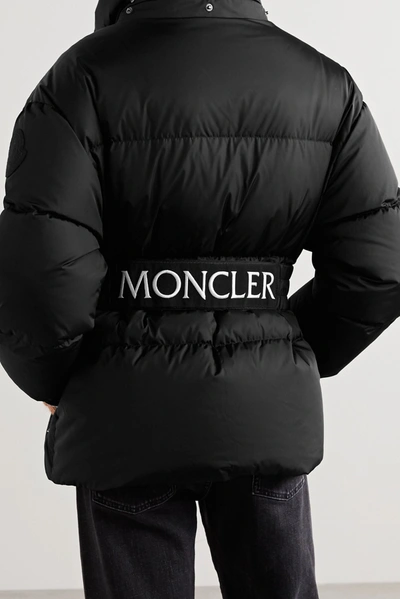 Shop Moncler Tiac Belted Velvet-trimmed Quilted Shell Down Jacket In Black