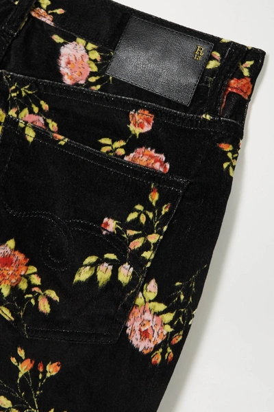 Shop R13 Kick Fit Cropped Floral-print High-rise Flared Jeans In Black