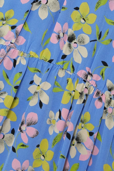 Shop Les Rêveries Pussy-bow Floral-print Silk-crepe Midi Dress In Blue