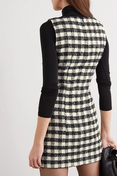 Shop Rowen Rose Faux Leather-trimmed Checked Tweed Mini Dress In Black
