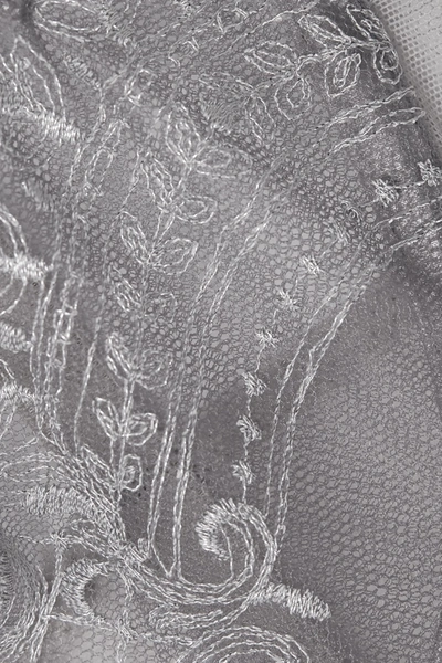 Shop Id Sarrieri Evening Goddess Satin-trimmed Embroidered Tulle Underwired Balconette Bra In Gray