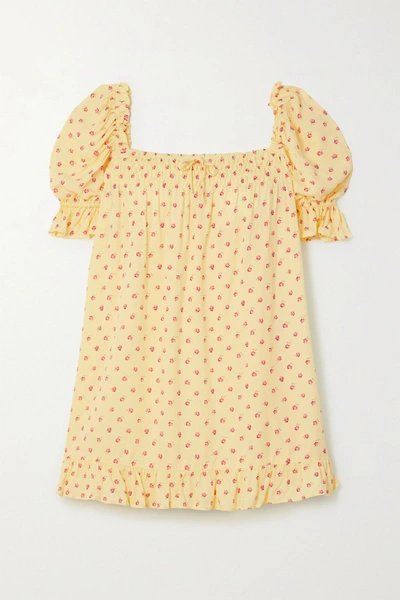 Shop Faithfull The Brand Seine Ruffled Floral-print Crepe Nightdress In Yellow