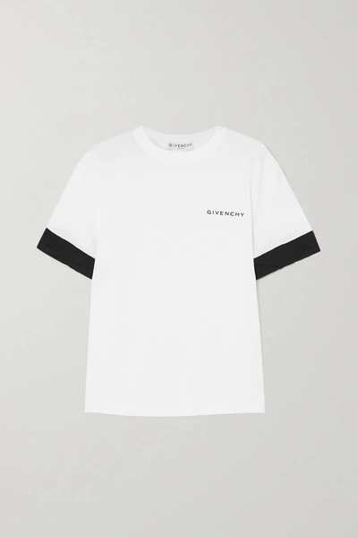 Shop Givenchy Two-tone Poplin-trimmed Printed Cotton-jersey T-shirt In White