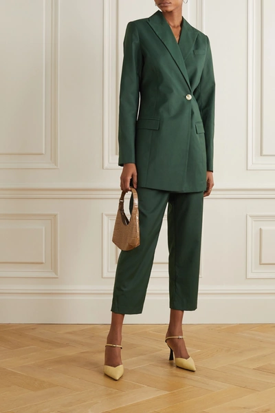 Shop Anna Quan Sienna Double-breasted Twill Blazer In Green