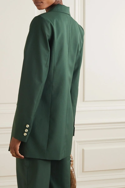 Shop Anna Quan Sienna Double-breasted Twill Blazer In Green