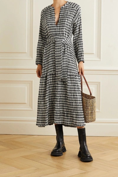 Shop Apiece Apart Andreas Belted Gingham Organic Cotton-blend Seersucker Midi Dress In Blue