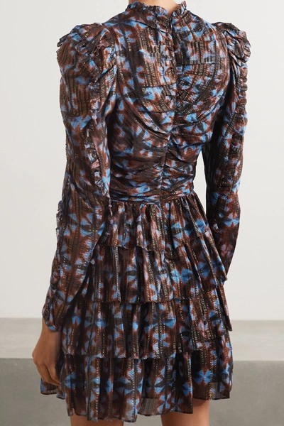 Shop Ulla Johnson Siya Tiered Printed Silk And Lurex-blend Voile Mini Dress In Midnight Blue