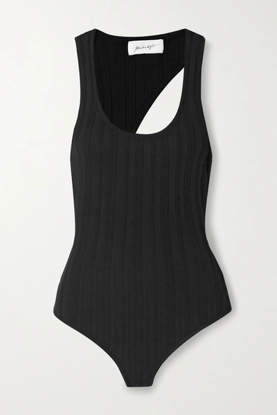 Shop The Line By K Isaura Open-back Ribbed-knit Bodysuit In Black