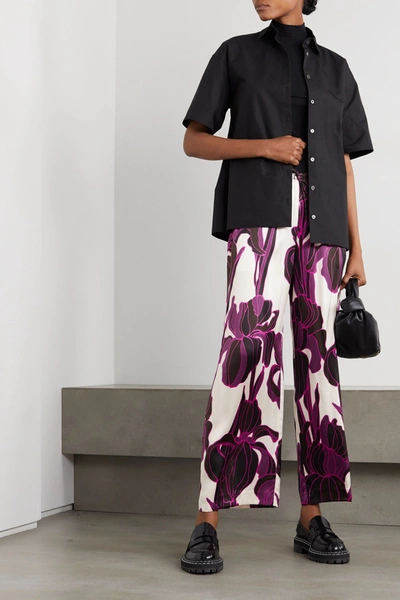 Shop Dries Van Noten Floral-print Silk Wide-leg Pants In Purple